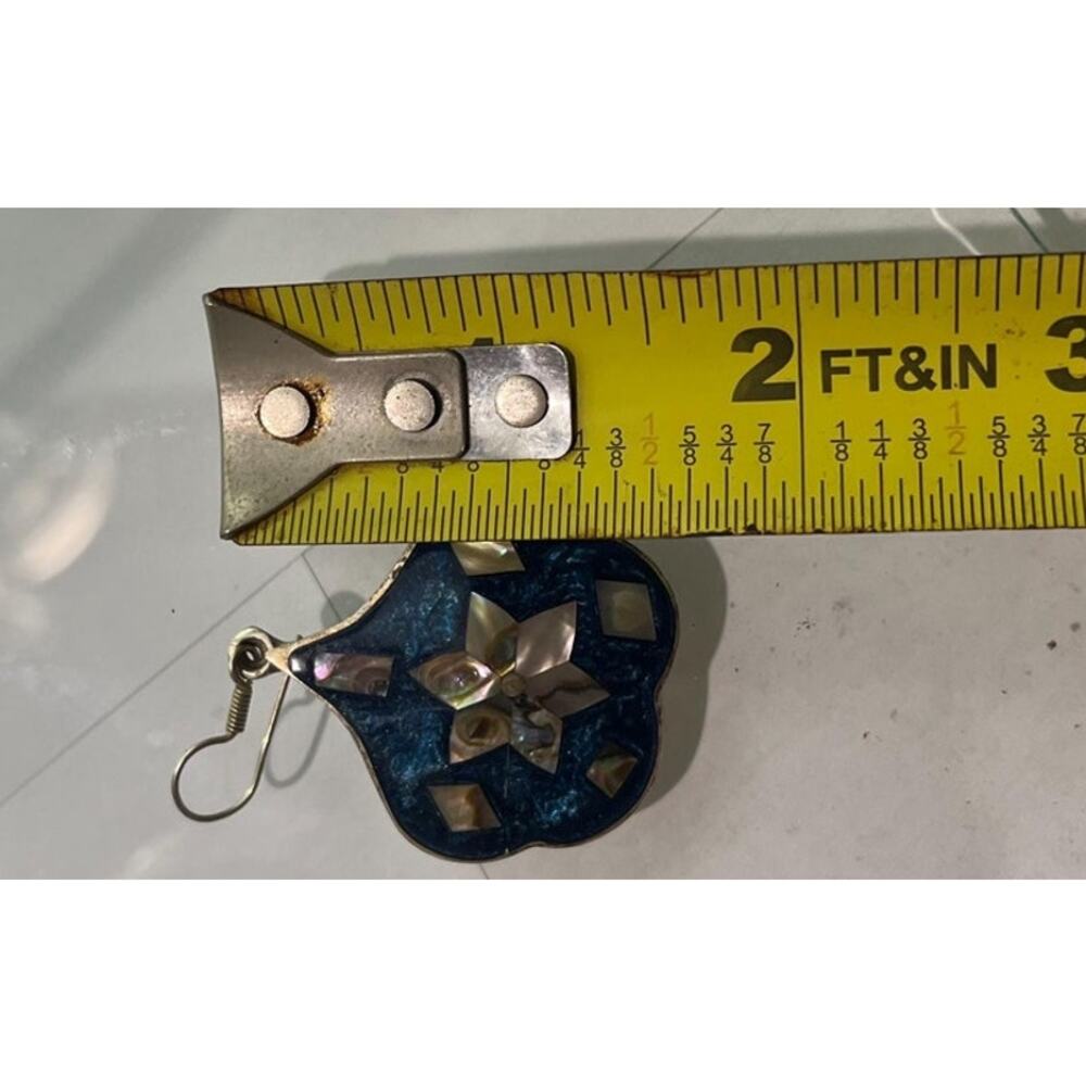 Vintage Abalone Shell & Deep Blue Mosaic Inlay Dangle Earrings - Picture 10 of 10